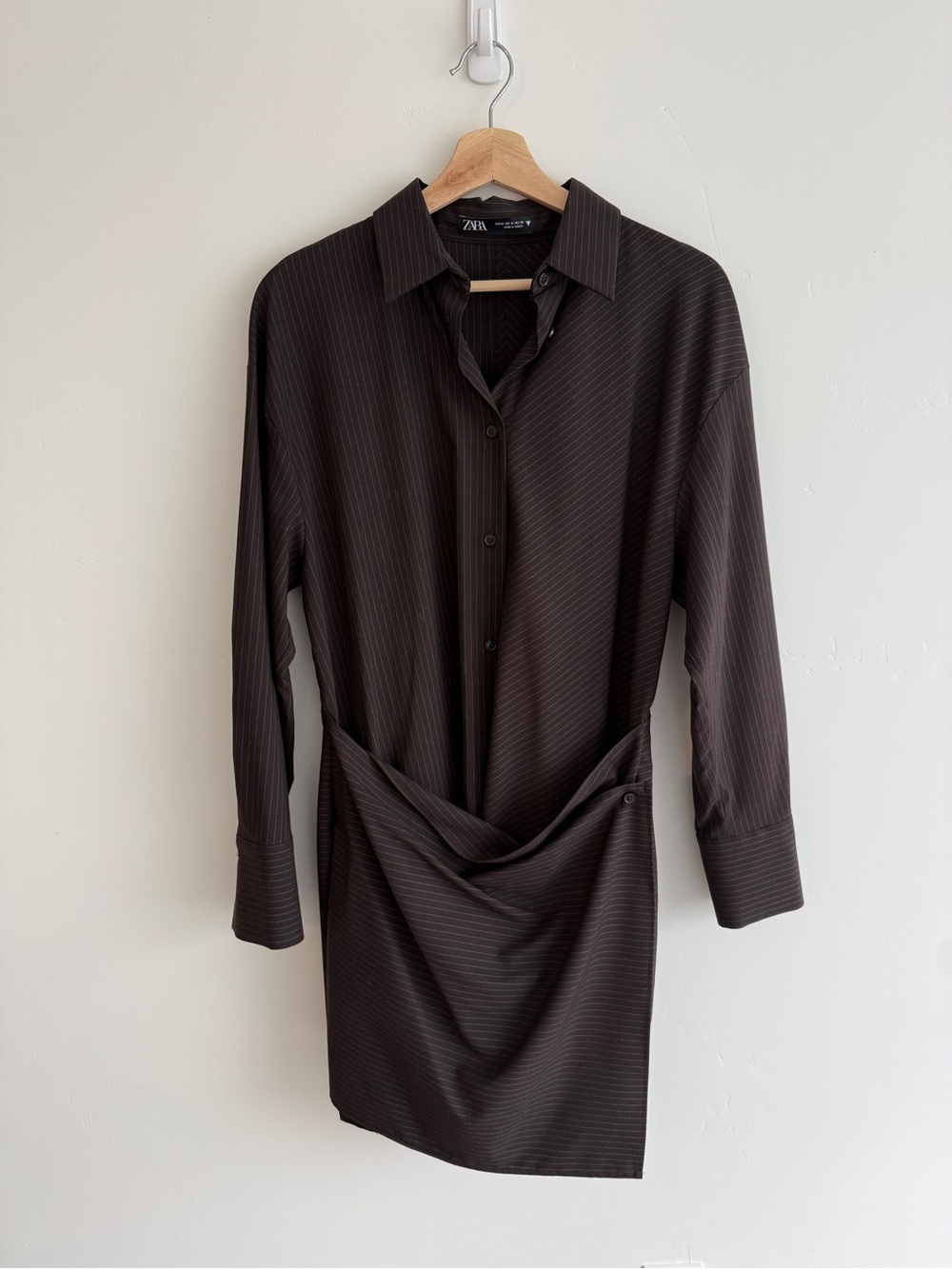 Zara Men’s Dark Brown Pinstripe Long-Sleeve Shirt